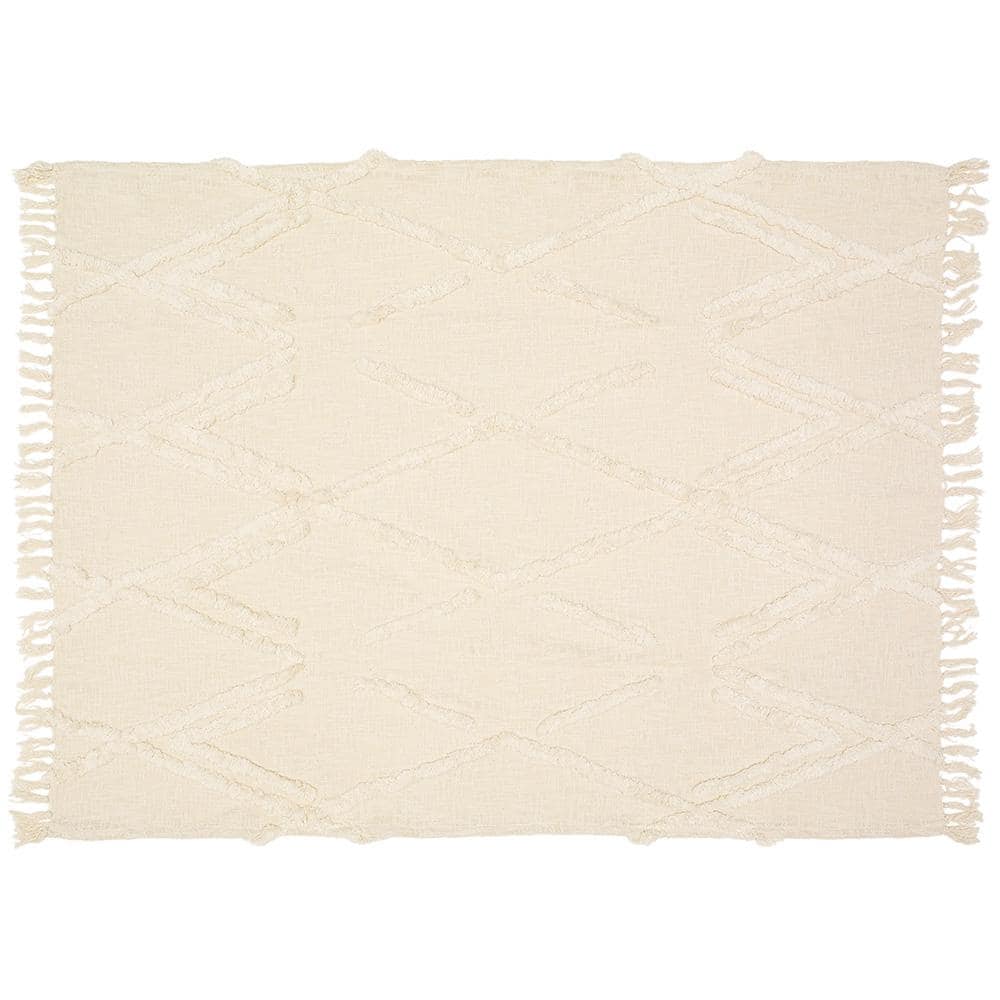 Natural Diamond Tufted Organic Cotton 50" x 60" Throw Blanket