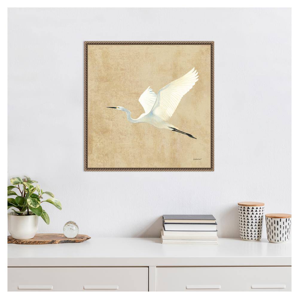 Beaded Framed Egret Print on Canvas Wall Art