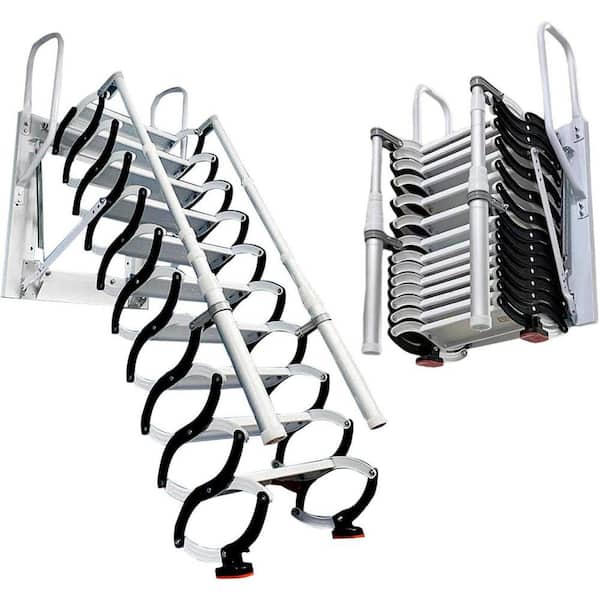 9.8 ft. - 11.5 ft. 13-Steps Metal Retractable Loft Foldable Attic Ladder w/ 2-Handrails, 660 lbs. Load Capacity Aluminum