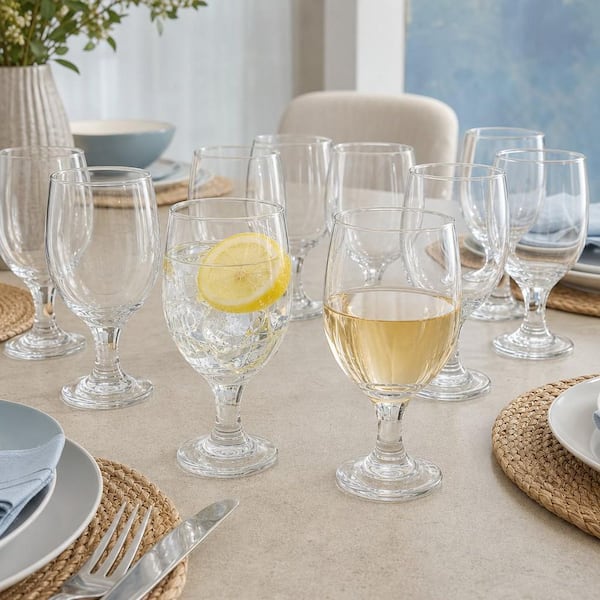 Wudkey Set of 12 Water Goblet, 13.5 oz. Clear Drinking Glasses, Stemmed Water Glass for Juice Wine Beer Tea Sangria