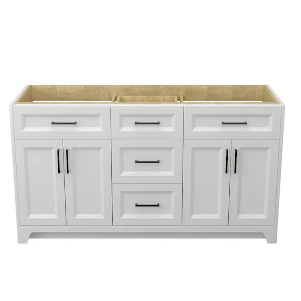 Zeafive 60 in. Bath Vanity Cabinet Without Top in White Freestanding Solid Wood Bathroom Vanity with Dovetail Design Assembled