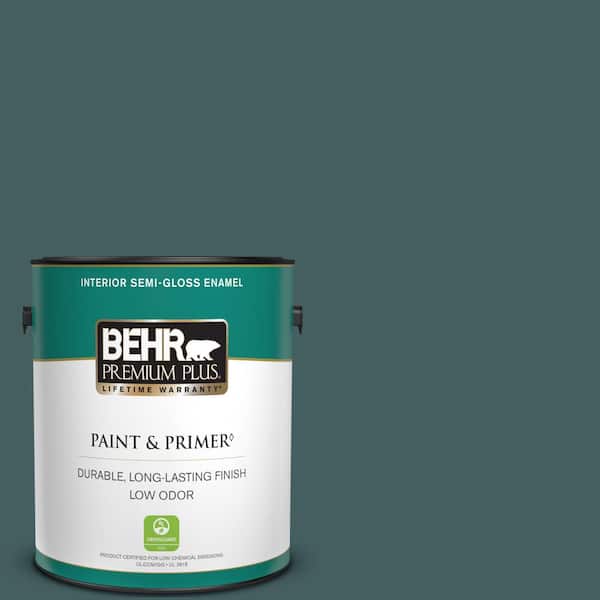 BEHR PREMIUM PLUS 1 gal. #BXC-15 Green Mallard Semi-Gloss Enamel Low Odor Interior Paint & Primer