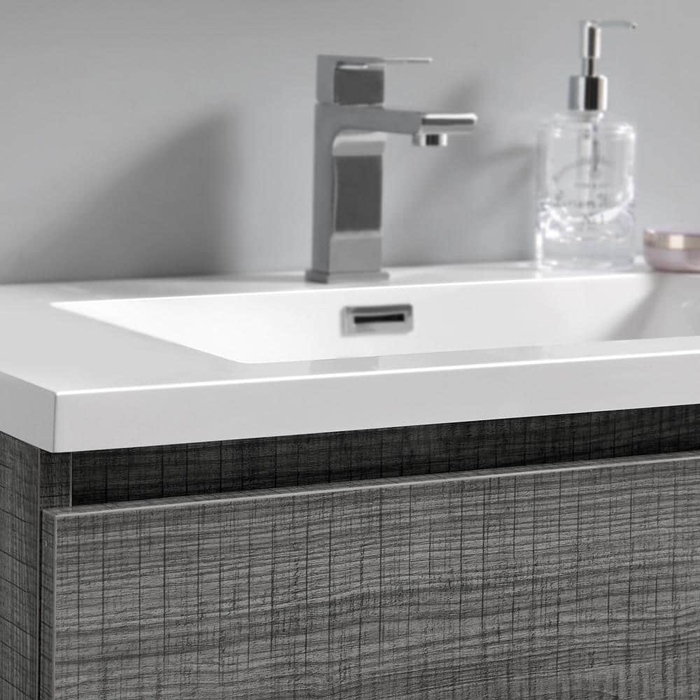 Ash Gray Solid Wood Freestanding Vanity with Acrylic Sink