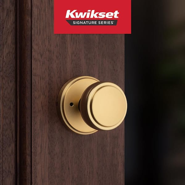 Sora Satin Brass Round Bed/Bath Door Knob with Microban Antimicrobial Technology