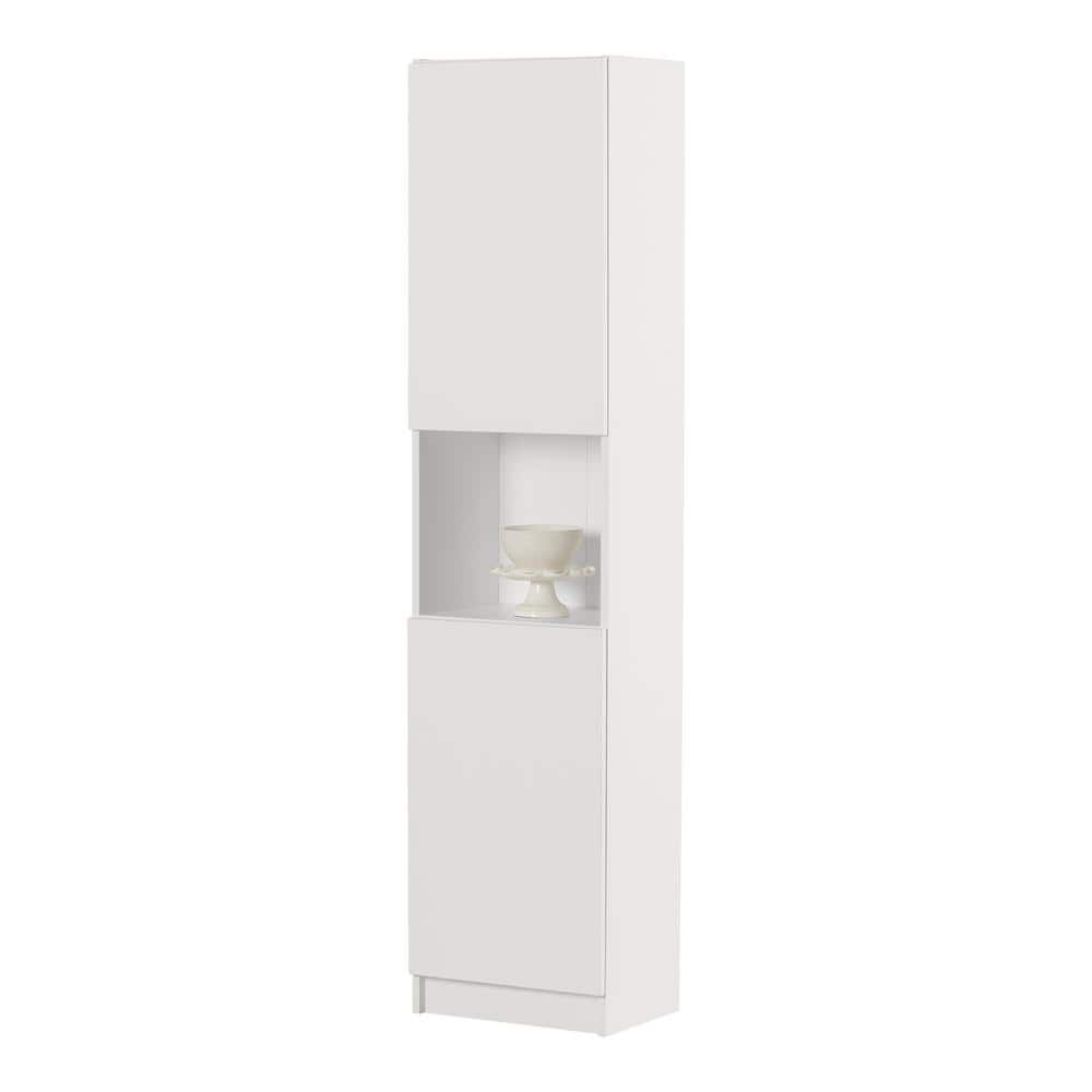 Pure White Tall Narrow Storage Cabinet with Handleless Doors