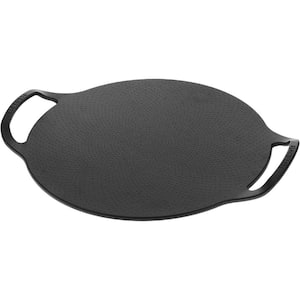 15 in. Pre-seasoned with Flaxseed Oil Cast Iron Durable Pizza Pan in Black Easy to Use with Ergonomic loop Handles