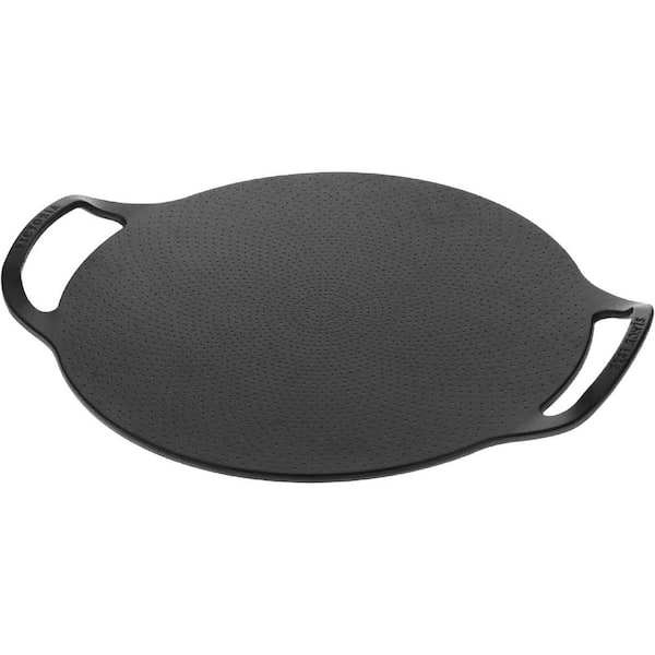 Adrinfly 15 in. Pre-Seasoned with Flaxseed Oil Cast Iron Durable Pizza Pan in Black Easy to Use with Ergonomic Loop Handles