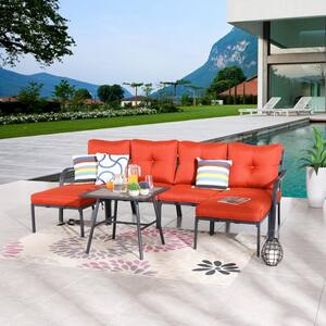 7-Piece Metal Patio Conversation Set with Red Cushions