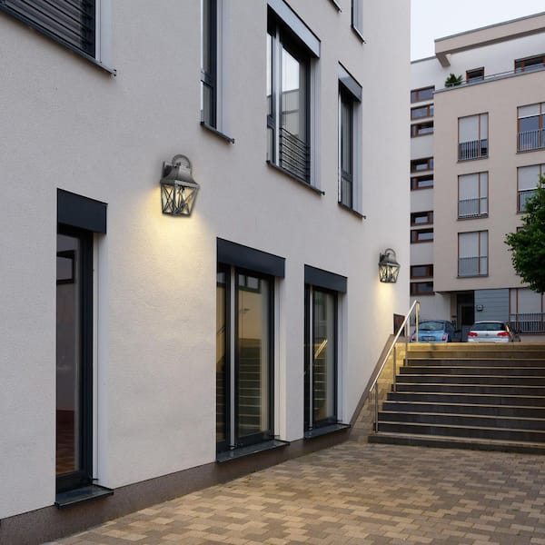 15.9 in. Black Industrial Outdoor Flush Mount Wall Light with Clear Glass and Aluminium Frame for Porch, Garage (2-Pack)