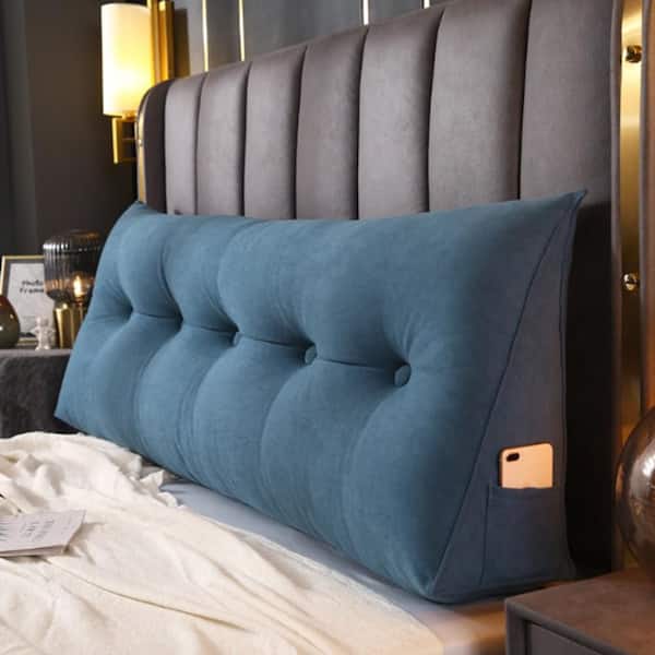 Shatex 79 in. L x 20 in. W x 8 in. H Blue Plush Reading Pillow Bolster Wedge Backrest and Removable Cover