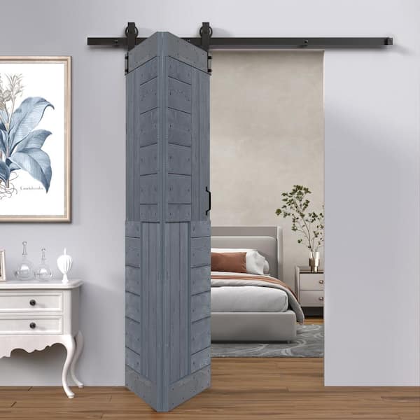 ISLIFE S Style 48 in. x 84 in. (24 in. x 84 in. 2-Panels) Dark Gray Finished Solid Wood Bi-Fold Door Hardware Kit Assembly Need