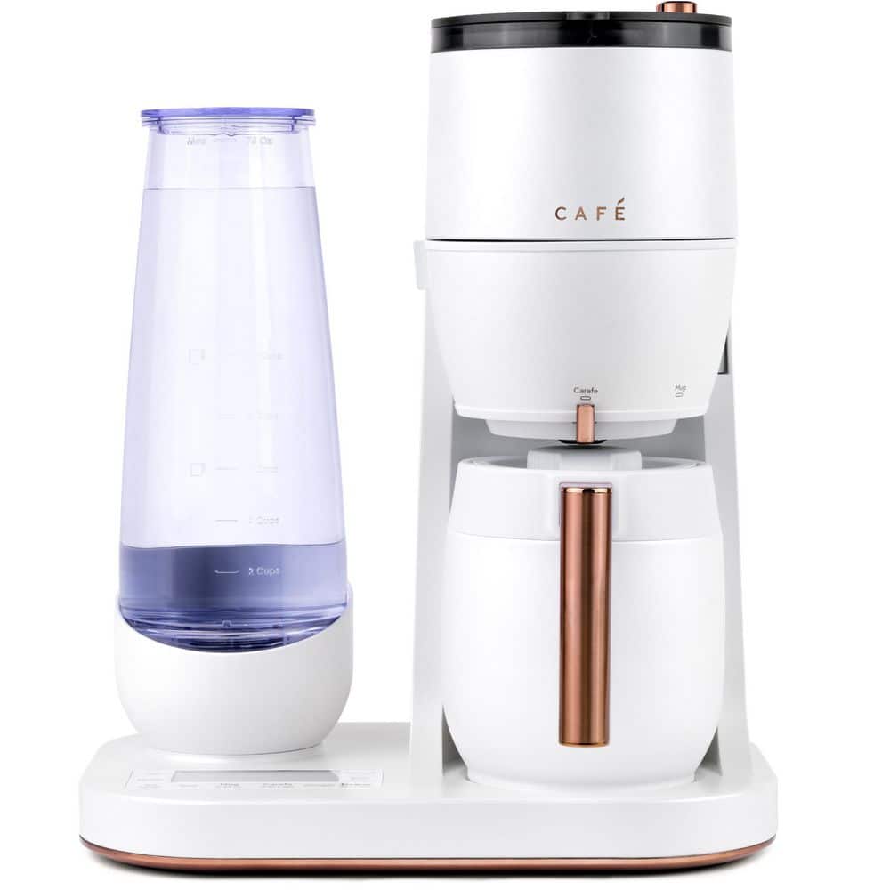 Matte White Specialty Grind and Brew 10 Cup Coffee Maker with double walled vacuum carafe, Wifi connected