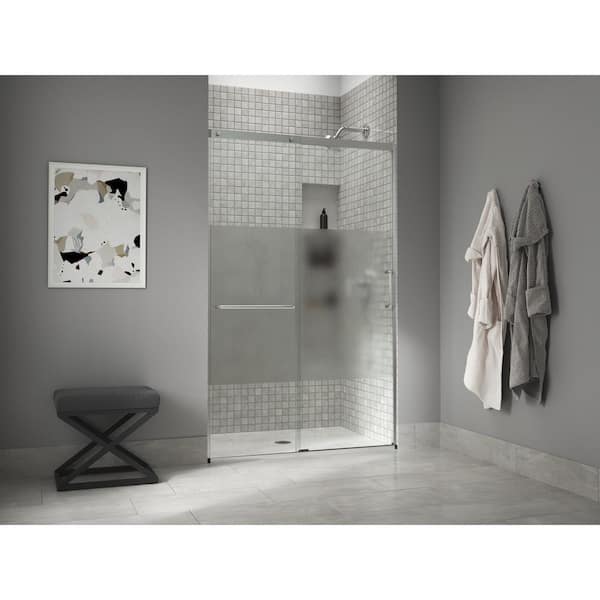 KOHLER Elate Tall 44-48 in. W x 76 in. H Sliding Frameless Shower Door in Bright Silver with 5/16 in. Thick Crystal Clear Glass