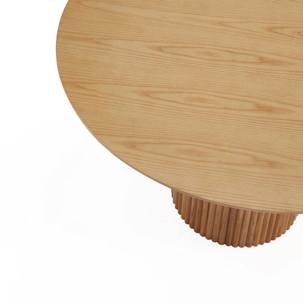 Natural Wood Round Dining Table with Ribbed Pedestal Base, 47.24"