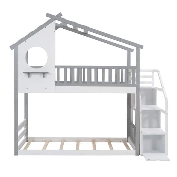 ATHMILE Gray Wood Frame Twin Bed Frame