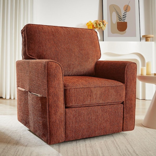 360° Red Swivel Armchair with Side Pockets