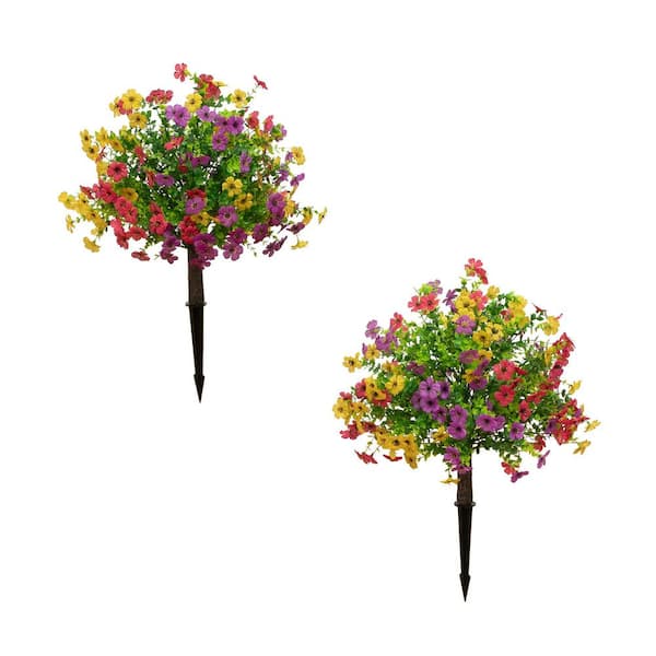 23 in. Multi-Colored Artificial UV Daisy Flowering Plant with Integrated Stake (Indoor/Outdoor) - Set of 2