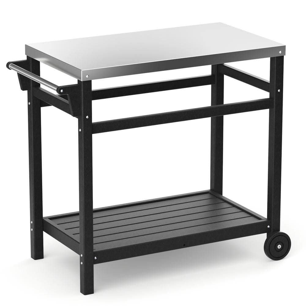 Runesay Black Outdoor Prep Cart Dining Table for Pizza Oven, Patio