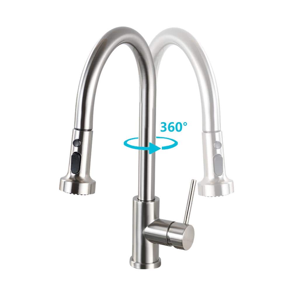 Brushed Nickel High-Arc Pull Down Kitchen Faucet with Soap Dispenser