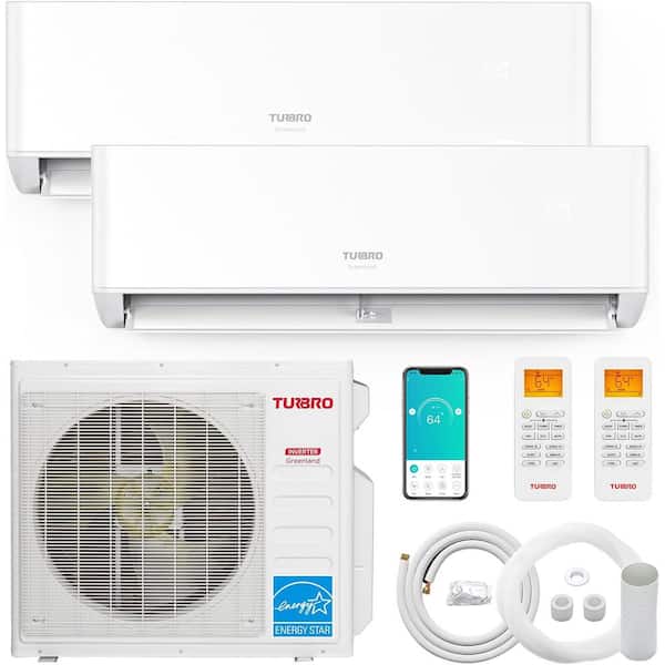 TURBRO 27,000 BTU Dual Zones Mini Split AC/Heating System, Ductless Inverter, 22 SEER2, WiFi, Greenland 9K+18K, 230V, 2.25-Ton