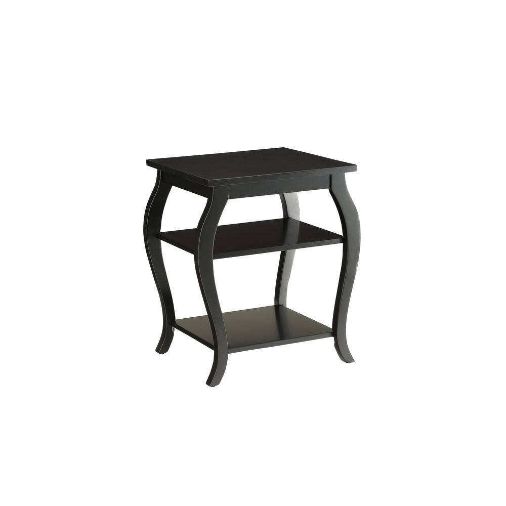 Black Wooden End Table with Two Shelves