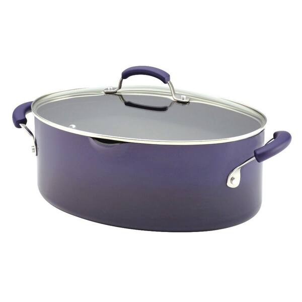 Rachael Ray Porcelain II 8 qt. Covered Oval Pasta Pot with Pour Spout in Purple