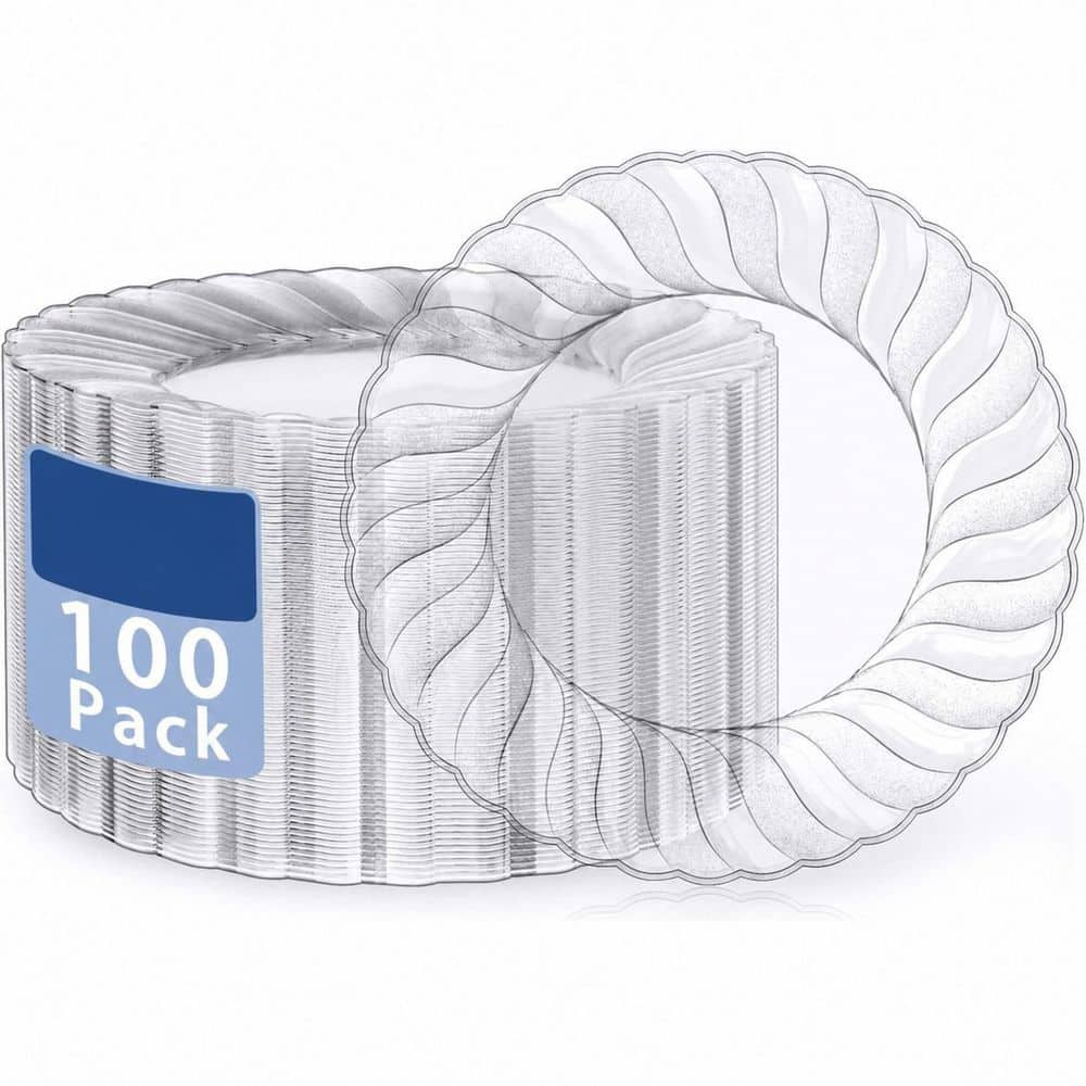 100 Clear 9-Inch Durable Reusable Plastic Plates for Parties Weddings Events Pieces Disposable Washable price history on PriceWatchPro