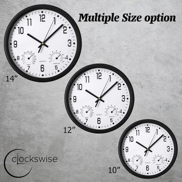 CLOCKSWISE 10 in. Non-Ticking Wall Clock with Thermometer