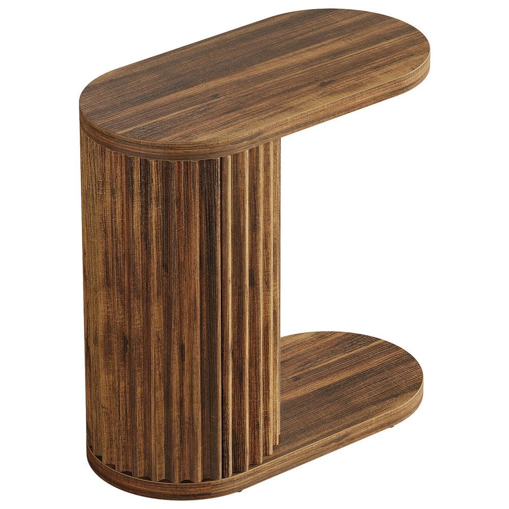 Kerlin 23.62 in. Rustic Brown Oval MDF Side Table C-Shaped End Table with Fluted Design for Living Room, Bedroom price history on PriceWatchPro