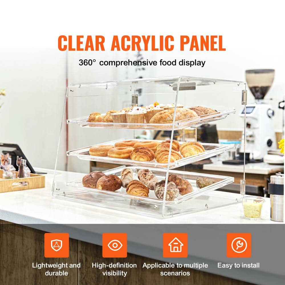Clear Acrylic 3-Tier Pastry Display Case with Removable Trays