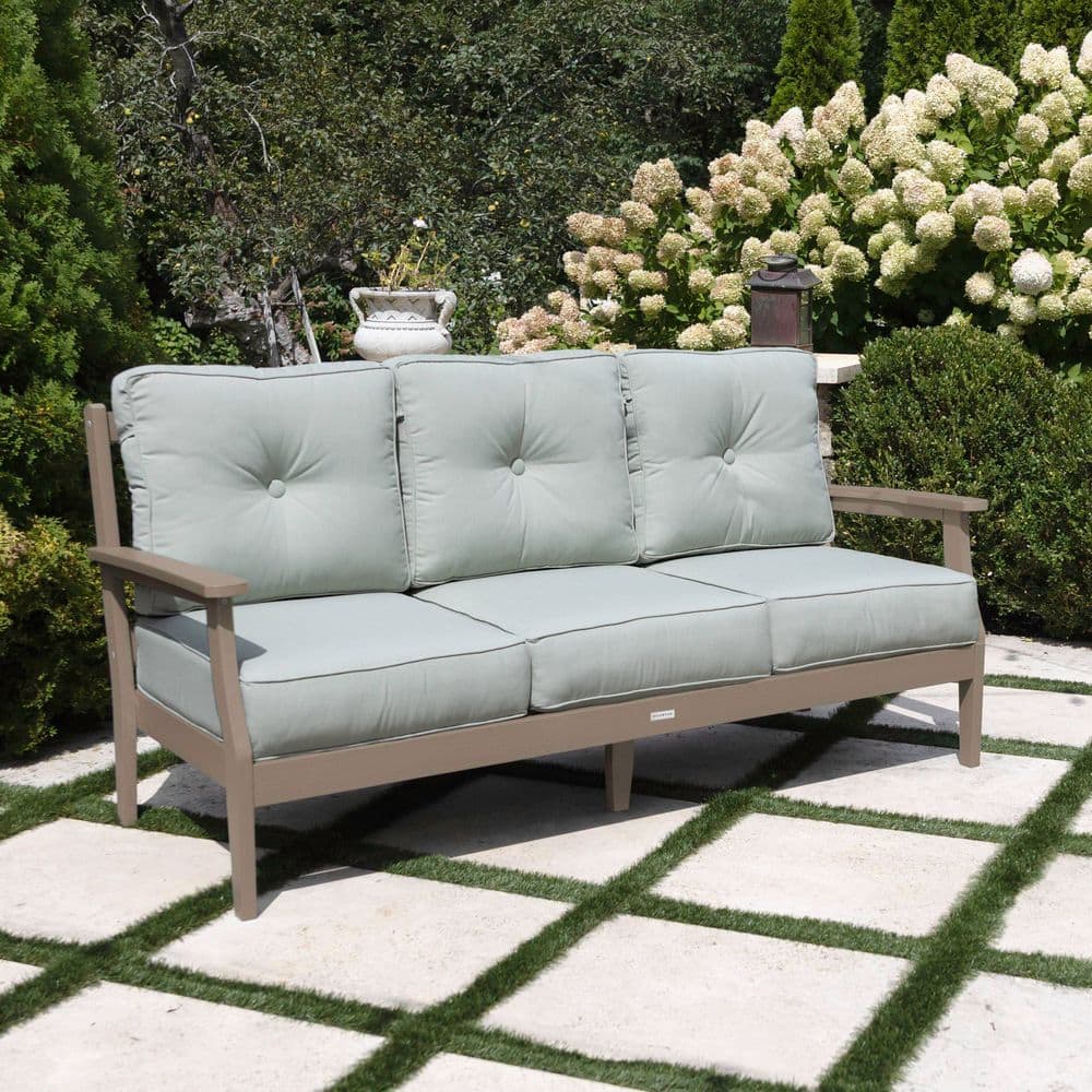 Lehigh Woodland Brown Recycled Plastic Outdoor Deep Seating Sofa / Couch with Sunbrella Canvas Seasalt Cushions price history on PriceWatchPro