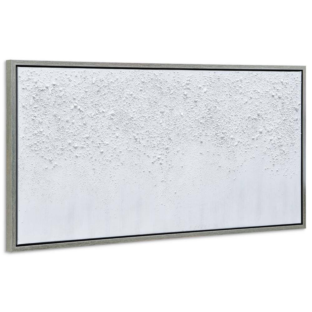 White Snow Abstract Textured Hand Painted Canvas with Silver Frame