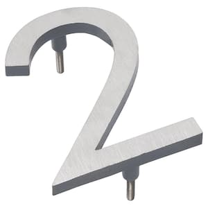 6 in. Satin Nickel/Gray 2-Tone Aluminum Floating or Flat Modern House Number 2