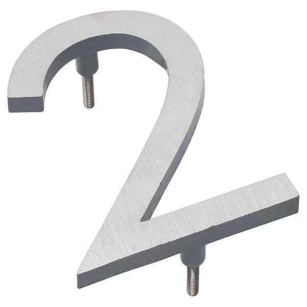 Montague Metal Products 6 in. Satin Nickel/Gray 2-Tone Aluminum Floating or Flat Modern House Number 2