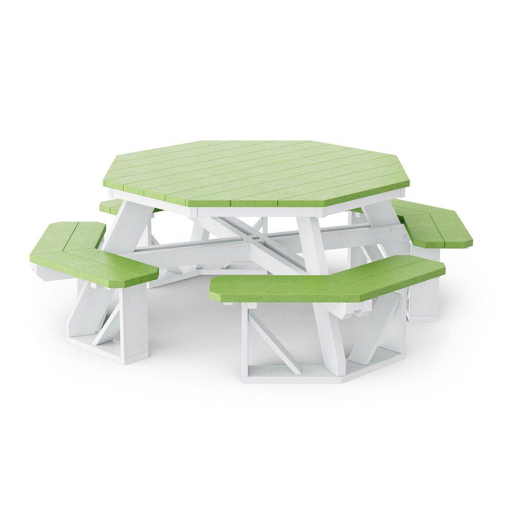 Heritage 87 in. Lime Green and White Octagon HDPE Plastic Picnic Table Seats 8 People price history on PriceWatchPro