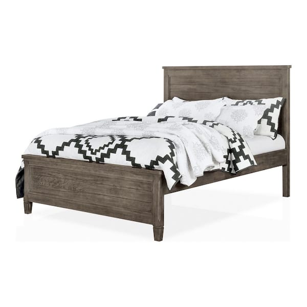 Rampini Wire-Brushed Warm Gray Wood Frame Full Panel Bed