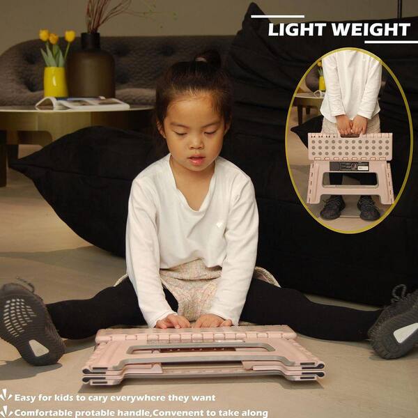 KIWDZFU 9 in. Reach Plastic Folding Step Stool, Skid Resistant and
