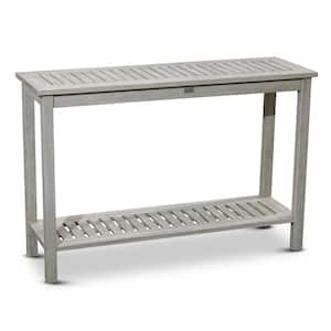 32 in. H Gray Rectangle Wood Outdoor Side Table Living Eucalyptus Console Table with Shelves