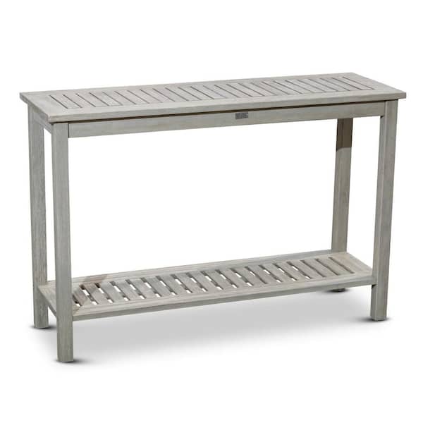 Flynama 32 in. H Gray Rectangle Wood Outdoor Side Table Living Eucalyptus Console Table with Shelves