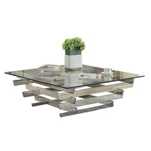 41.34 in. Silver and Clear Square Glass Top Coffee Table