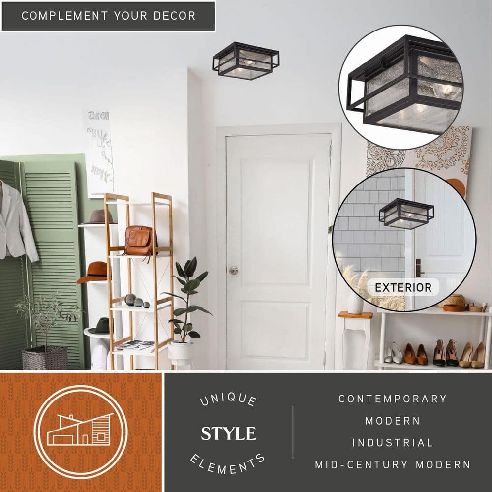 Hyde Park Espresso Bronze Square Outdoor Flush Mount Light with Seeded Glass