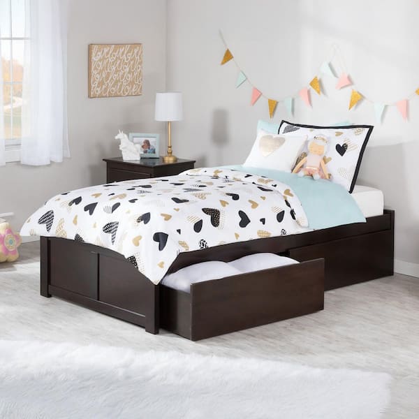 Concord Espresso Twin XL Platform Bed with Flat Panel Foot Board and 2-Urban Bed Drawers