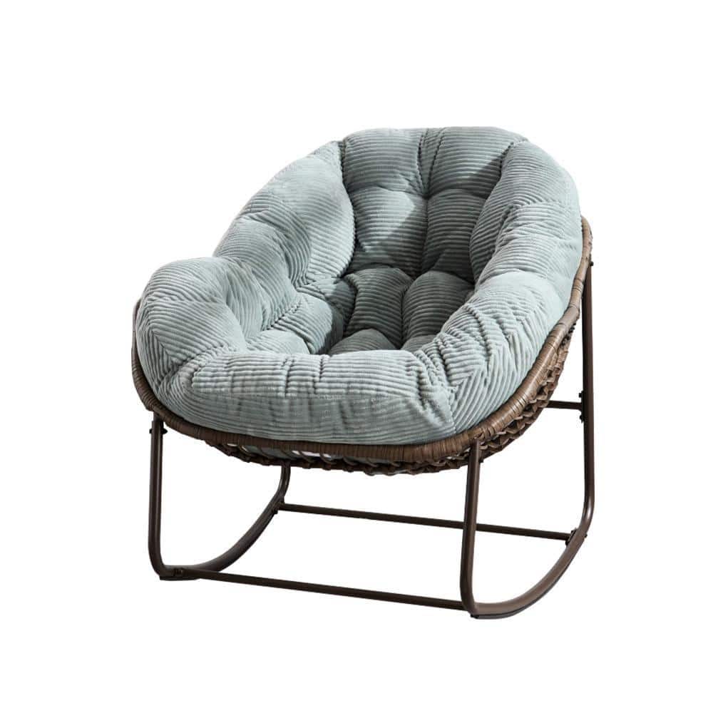 Light Green Wicker Outdoor Rocking Chair with Padded Cushion ...