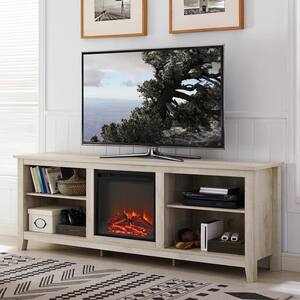 70 in. Wood Media TV Stand Console with Fireplace - White Oak