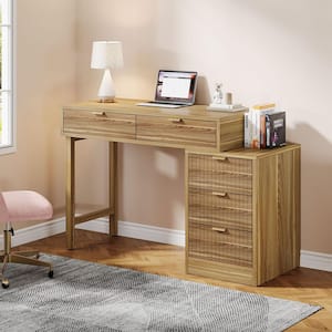 43 in. Rectangular Cherry Brown Wood 5-Drawer Computer Desk with Storage for Home Office, Small Spaces