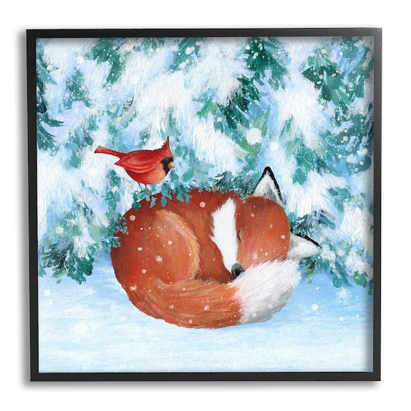 Stupell Industries Sleeping Fox in Snow by Emma Leach 1 Piece Framed Graphic Print Animal Poster Art Print 12 in. x 12 in.