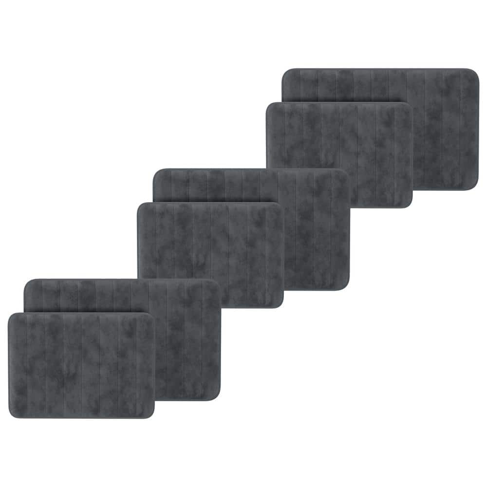 Gray Memory Foam 6-Piece Bath Rug Set with Microfiber Topper