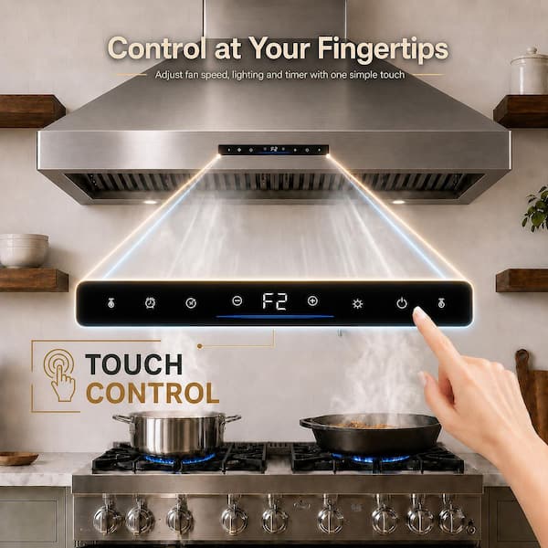 48 in. 1200 CFM Wall Mount Range Hood with 8 in. Round Duct and Baffle Filters, Stainless Steel Finish Silver Color