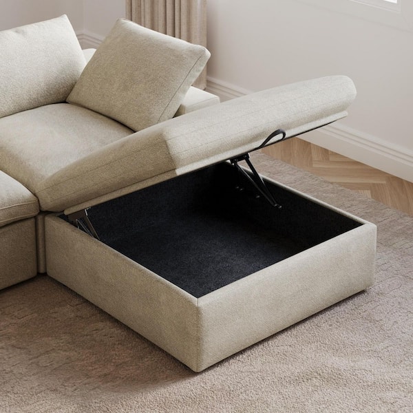 120 in. Square Arm 4-Piece Linen L Shaped Free Combination Sectional Sofa Couch with Storage Ottoman in. Brown 4-Seater