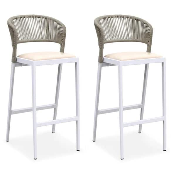 PURPLE LEAF Modern Aluminum White Outdoor Bar Stools Low Back All